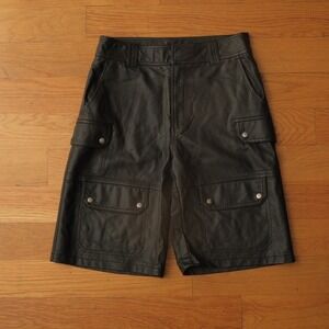 Free People A New Wave Faux Leather Cargo‎ Shorts Black Moto Style Sz 26 Utility